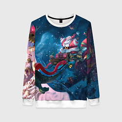 Свитшот женский Санта с динозавром, цвет: 3D-белый