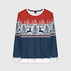 Свитшот женский Вязаный узор с оленями, цвет: 3D-белый