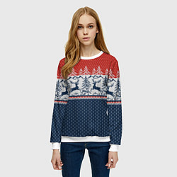 Свитшот женский Вязаный узор с оленями, цвет: 3D-белый — фото 2