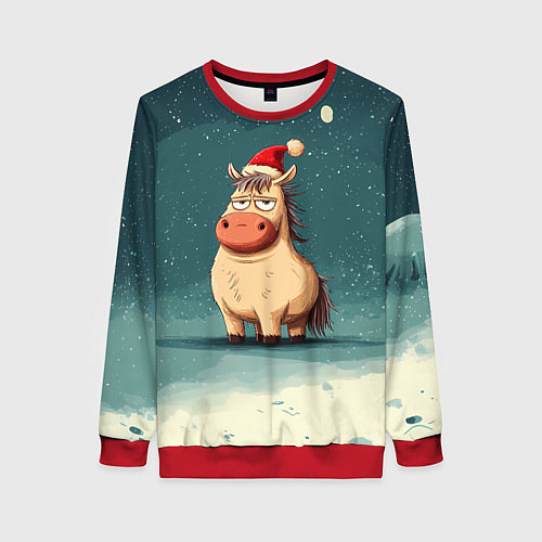 Женский свитшот Забавная мем - лошадка / 3D-Красный – фото 1