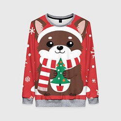 Свитшот женский Новогодний пес с елочкой, цвет: 3D-меланж