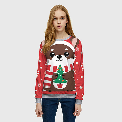 Женский свитшот Новогодний пес с елочкой / 3D-Меланж – фото 3