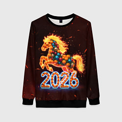 Свитшот женский Праздничная лошадь, цвет: 3D-черный