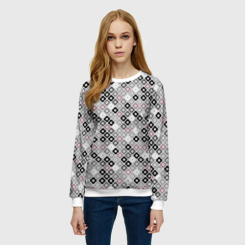 Женский свитшот Цветочный серо-розовый узор ретро / 3D-Белый – фото 3