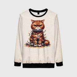Свитшот женский Рыжий кот в огнях, цвет: 3D-черный