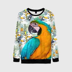 Свитшот женский Летний попугай, цвет: 3D-черный