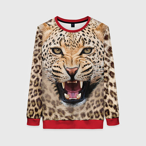 Женский свитшот Взгляд леопарда / 3D-Красный – фото 1