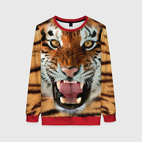 Женский свитшот Взгляд тигра / 3D-Красный – фото 1