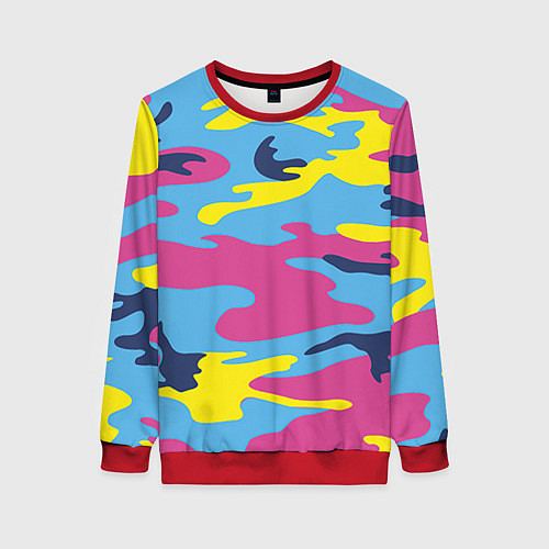 Женский свитшот Камуфляж: голубой/розовый/желтый / 3D-Красный – фото 1