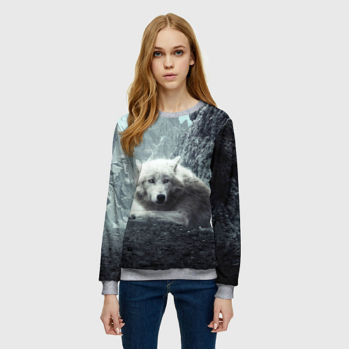 Женский свитшот Волк в горах / 3D-Меланж – фото 3