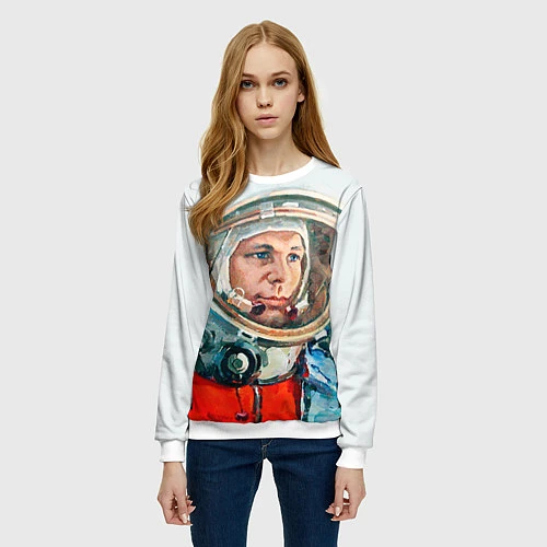 Женский свитшот Гагарин в полете / 3D-Белый – фото 3