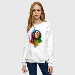 Свитшот хлопковый женский Улыбающийся Боб Марли, цвет: белый — фото 2