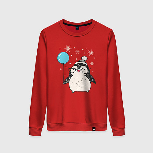 Женский свитшот Пингвин с шариком / Красный – фото 1