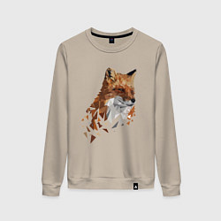 Свитшот хлопковый женский Полигональный лис, цвет: миндальный