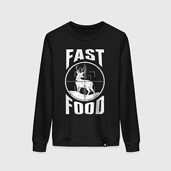 Свитшот хлопковый женский FAST FOOD олень в прицеле, цвет: черный
