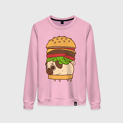 Свитшот хлопковый женский Мопс-бургер, цвет: светло-розовый