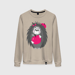 Свитшот хлопковый женский Ёжик держит яблоко, цвет: миндальный
