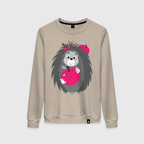 Женский свитшот Ёжик держит яблоко / Миндальный – фото 1