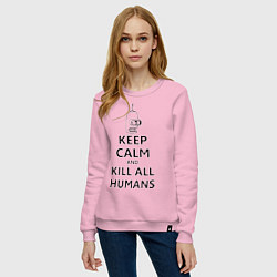 Свитшот хлопковый женский Keep Calm & Kill All Humans, цвет: светло-розовый — фото 2