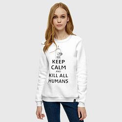 Свитшот хлопковый женский Keep Calm & Kill All Humans, цвет: белый — фото 2