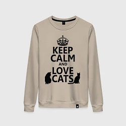 Свитшот хлопковый женский Keep Calm & Love Cats, цвет: миндальный