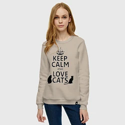 Свитшот хлопковый женский Keep Calm & Love Cats, цвет: миндальный — фото 2