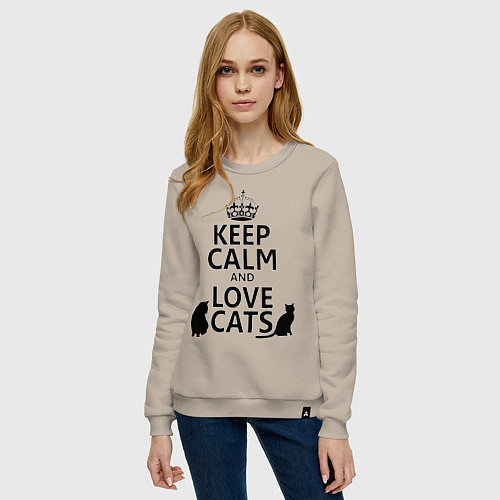 Женский свитшот Keep Calm & Love Cats / Миндальный – фото 3