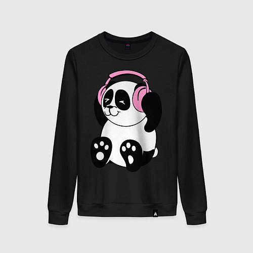 Женский свитшот Panda in headphones панда в наушниках / Черный – фото 1