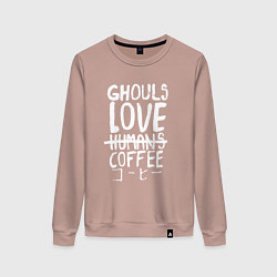 Свитшот хлопковый женский Ghouls Love Coffee, цвет: пыльно-розовый