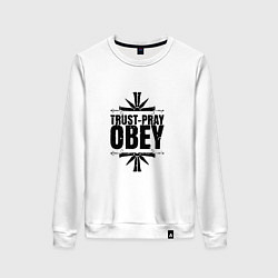 Свитшот хлопковый женский Trust pray Obey, цвет: белый