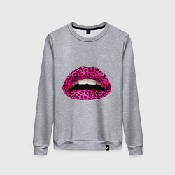 Свитшот хлопковый женский Pink leopard lips, цвет: меланж