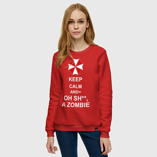 Женский свитшот Keep Calm & Oh Sh**, A Zombie / Красный – фото 3