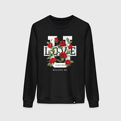 Свитшот хлопковый женский Love u forever flowers, цвет: черный