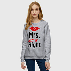 Свитшот хлопковый женский Mrs. always right, цвет: меланж — фото 2