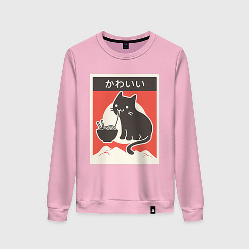 Женский свитшот Котик и рамен / Светло-розовый – фото 1