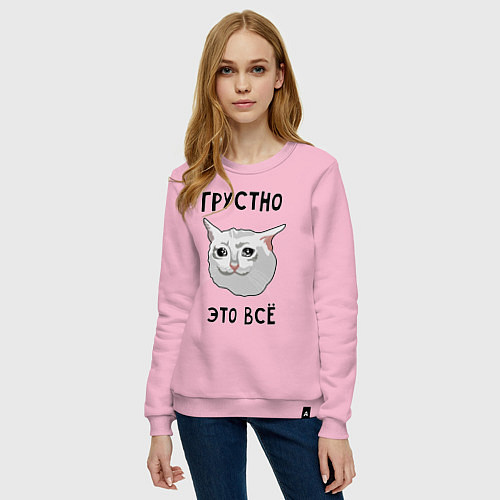 Женский свитшот Грустный котик / Светло-розовый – фото 3