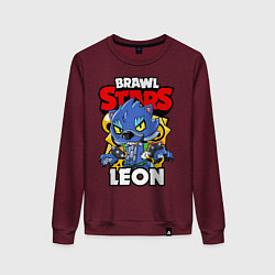 Свитшот хлопковый женский BRAWL STARS WEREWOLF LEON, цвет: меланж-бордовый