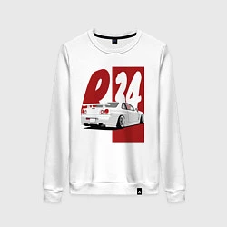 Свитшот хлопковый женский Drift Cars Nissan Skyline R34, цвет: белый