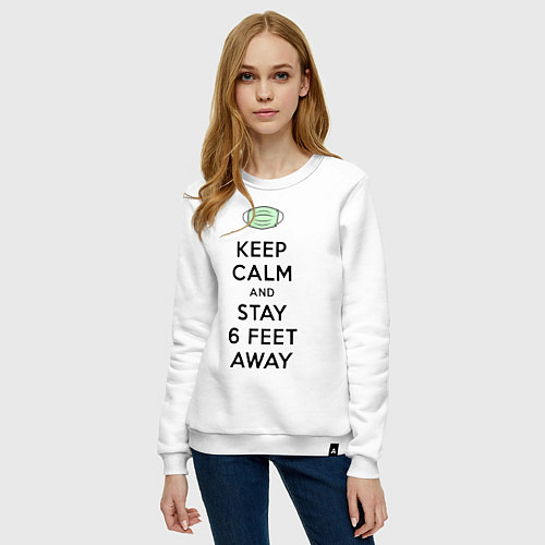 Женский свитшот Keep Calm and Stay 6 Feet Away / Белый – фото 3