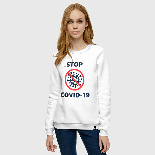 Женский свитшот STOP COVID-19 / Белый – фото 3