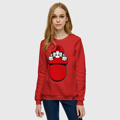 Женский свитшот Марио в кармане / Красный – фото 3