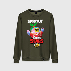 Свитшот хлопковый женский BRAWL STARS TROPICAL SPROUT, цвет: хаки