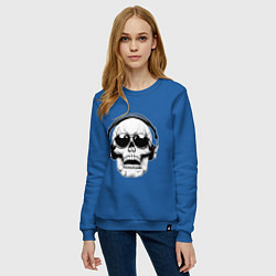 Свитшот хлопковый женский Skull Music lover, цвет: синий — фото 2