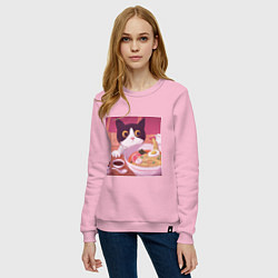 Свитшот хлопковый женский Кот и лапша, цвет: светло-розовый — фото 2