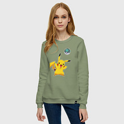 Свитшот хлопковый женский Pokemon pikachu 1, цвет: авокадо — фото 2