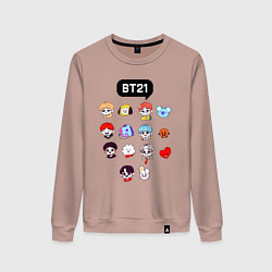 Свитшот хлопковый женский BTS BT21, цвет: пыльно-розовый