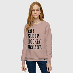 Свитшот хлопковый женский EAT SLEEP HOCKEY REPEAT, цвет: пыльно-розовый — фото 2