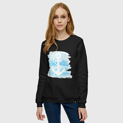 Женский свитшот Якорь на акварельном фоне / Черный – фото 3