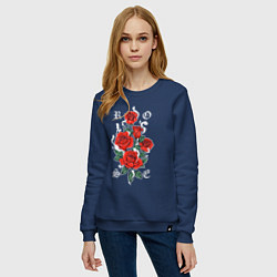 Свитшот хлопковый женский РОЗЫ ROSES SMOKE, цвет: тёмно-синий — фото 2