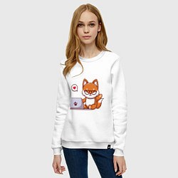 Свитшот хлопковый женский Cute fox and laptop, цвет: белый — фото 2
